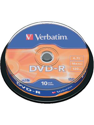 Verbatim - 43523 - DVD-R 4.7 GB Spindle of 10, 43523, Verbatim