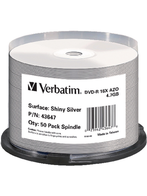 Verbatim - 43647 - DVD-R 4.7 GB Spindle of 50, 43647, Verbatim