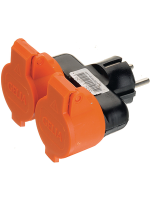 Gelia - 08.0001915 - Distributing plug 3-pin, IP44 black / orange Earthing contact, 08.0001915, Gelia