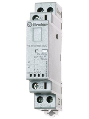 Finder - 22.32.0.012.4320 - Contactor 22 series 2 make contacts (NO) 12 VAC/DC 25 A 250 VAC 440 VAC 6250 VA, AC1, 22.32.0.012.4320, Finder