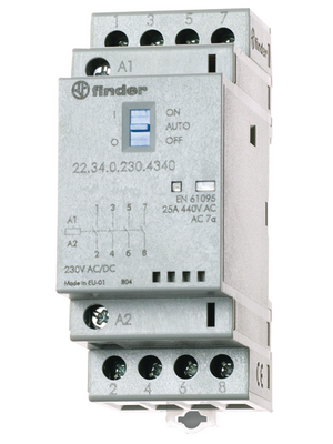 Finder - 22.34.0.024.4340 - Contactor 22 series 4 NO 24 VAC/DC 25 A 250 VAC 440 VAC 6250 VA, AC1, 22.34.0.024.4340, Finder