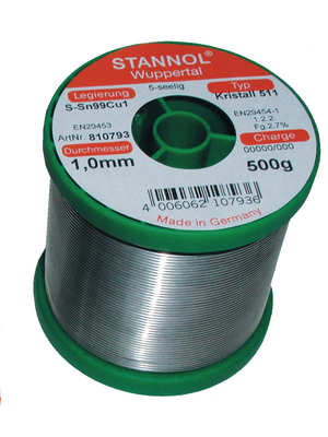 Stannol - TC KRISTALL 511, 810790 - Solder wire Sn99/Cu1 250 g 0.3 mm, TC KRISTALL 511, 810790, Stannol