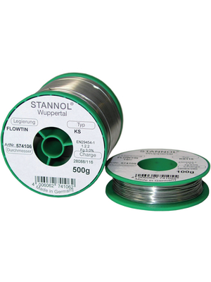 Stannol - FLOWTIN/TSC/KS100, 574607 - Solder wire Sn95/Ag4/Cu1 500 g 1.0 mm, FLOWTIN/TSC/KS100, 574607, Stannol