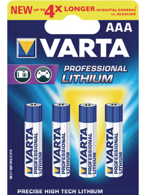 VARTA - 6103 PROFESIONAL LITHIUM 4P - Primary Lithium-Battery 1.5 V FR03/AAA Pack of 4 pieces, 6103 PROFESIONAL LITHIUM 4P, VARTA