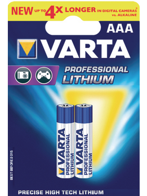 VARTA - 6103 PROFESIONAL LITHIUM 2P - Primary Lithium-Battery 1.5 V FR03/AAA Pack of 2 pieces, 6103 PROFESIONAL LITHIUM 2P, VARTA