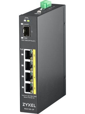 Zyxel - RGS100-5P - Unmanaged PoE Switch 4x 10/1000 (PoE) 1x SFP DIN-Rail, RGS100-5P, Zyxel