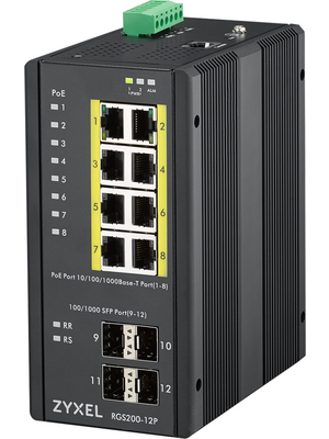 Zyxel - RGS200-12P - Unmanaged PoE Switch 8x 10/1000 (PoE) 4x SFP DIN-Rail, RGS200-12P, Zyxel