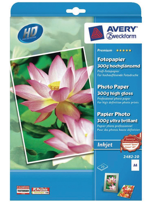 Avery Zweckform - 2482-20 - Premium inkjet photo paper High-gloss A4 300 g/m2, 2482-20, Avery Zweckform