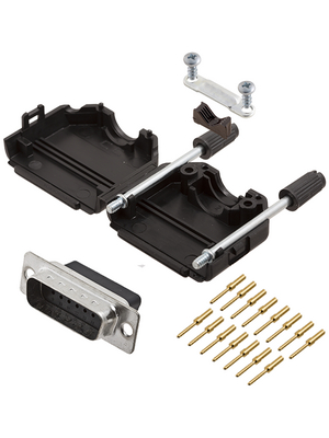 Encitech Connectors - DPPK15-BK-DBCP-K - D-Sub plug kit 15P, DPPK15-BK-DBCP-K, Encitech Connectors