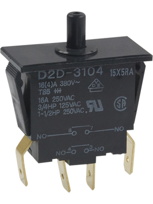 Omron Electronic Components - D2D-3104 - Door interlock switch 16 A Plunger N/A 2 make contacts (NO), D2D-3104, Omron Electronic Components