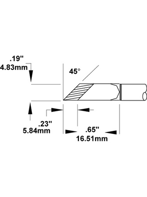 Metcal - SMTC-1173 - Rework Cartridge Knife / 45 / Bevelled / Tinned area lenght 5.84 mm 4.83 mm 390 C, SMTC-1173, Metcal