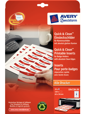 Avery Zweckform - LR4728-20 - Name tag inserts 60 x 90 mm, LR4728-20, Avery Zweckform