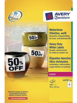 Avery Zweckform - L4776-20 - Weather-proof film labels 99.1 x 42.3 mm, L4776-20, Avery Zweckform