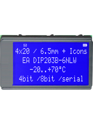 Electronic Assembly - EA DIP203B-6NLW - Dot matrix LCD display 6.45 mm 4 x 20, EA DIP203B-6NLW, Electronic Assembly