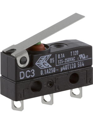 ZF Friedrichshafen AG - DC3C-A1LB - Micro switch 0.1 A Flat lever, short N/A 1 change-over (CO), DC3C-A1LB, ZF Friedrichshafen AG