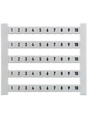 Weidmller - DEK 5 FWZ 1-10 - Marker 5 mm Numbers 1-10, 5 stripes of 10 pcs white 5 x 5 mm, 523060001, DEK 5 FWZ 1-10, Weidmller