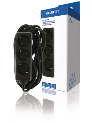 Valueline - VLES350F001BL - Outlet strip, 3, 5 m, Type E, VLES350F001BL, Valueline